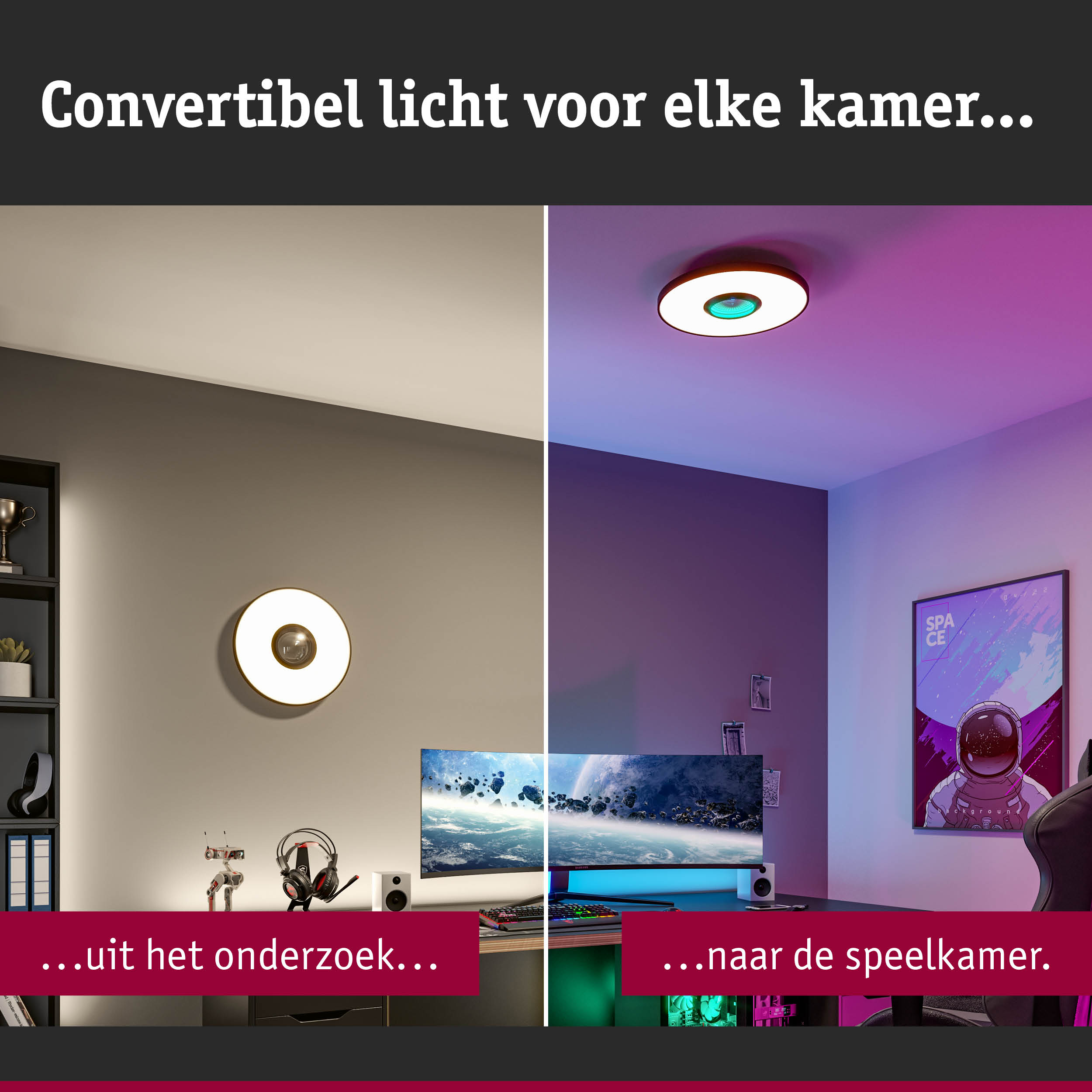 Wand- en plafondlamp met warm wit en gekleurd licht voor kantoor- en speelkamerverlichting
