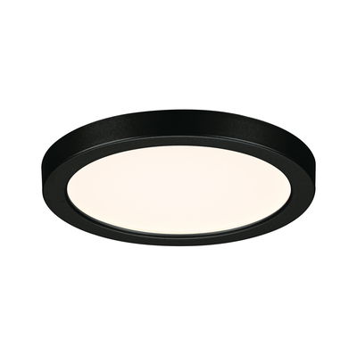 Round LED ceiling light with black metal frame and warm white light for modern interiors