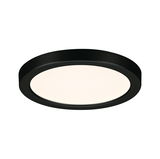 Round LED ceiling light with black metal frame and warm white light for modern interiors