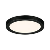 Rund LED-loftlampe med sort metalramme og varmt hvidt lys til moderne indretning