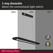 Black dimmable LED pendant light with 3-step dimming and memory effect, warm white illumination