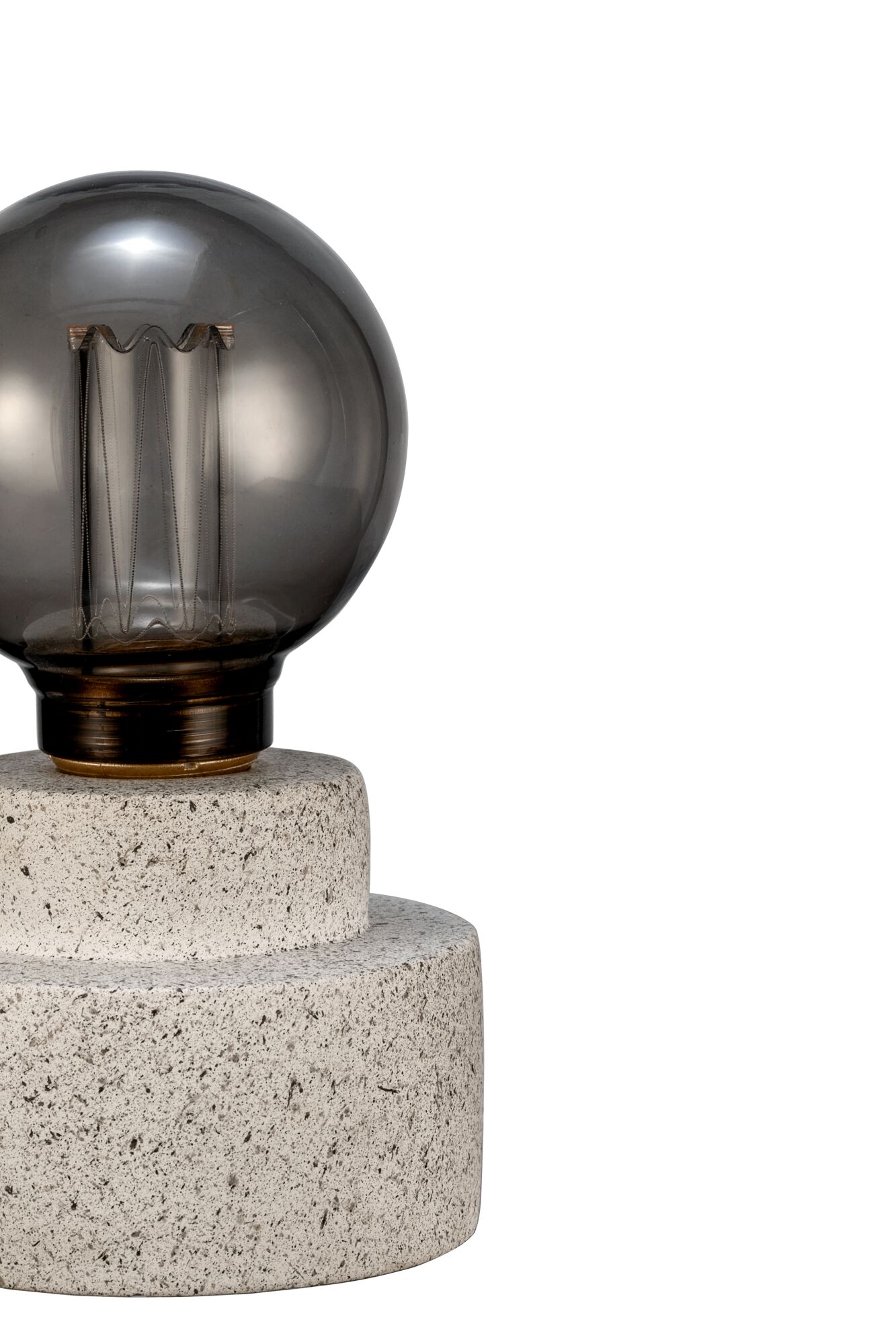 Modern table lamp with grey concrete base and smoked glass bulb for stylish room lighting