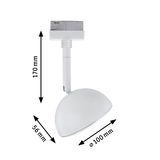 White LED spotlight with half-round shade measuring 170x56x100 mm for modern lighting