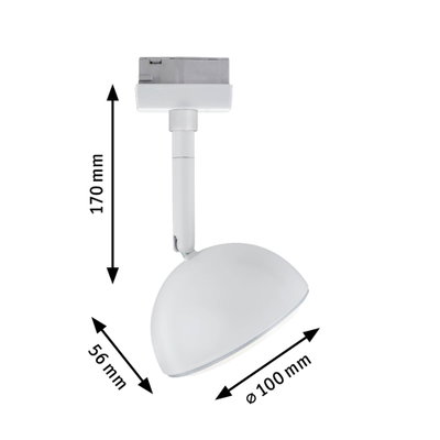 Weißer LED-Strahler mit halbrundem Schirm und Maßen 170x56x100 mm für moderne Beleuchtung