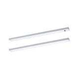 Twee slanke zilveren aluminium LED-onderbouwlampen met witte diffuser voor keukenverlichting