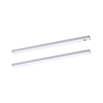 Twee slanke zilveren aluminium LED-onderbouwlampen met witte diffuser voor keukenverlichting