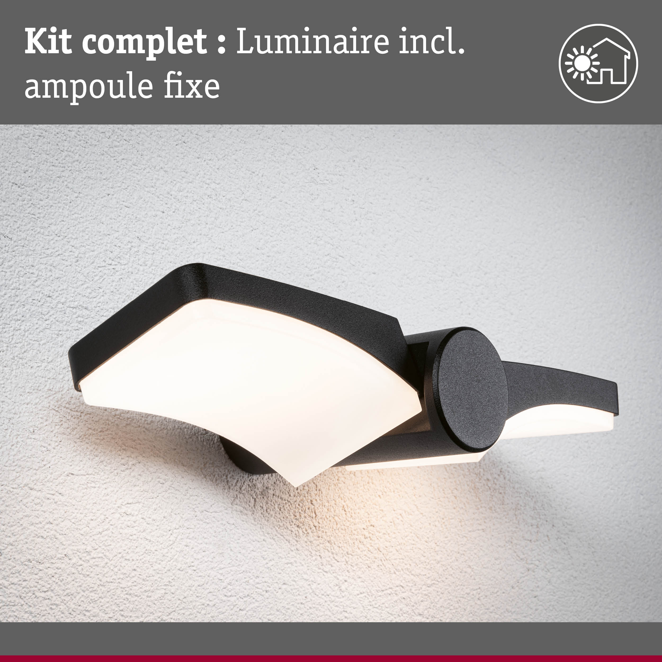 Applique murale extérieure noire avec ampoule fixe intégrée et design moderne sur mur blanc