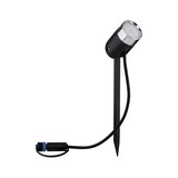 Black LED garden spotlight with ground spike and silver reflector for outdoor lighting