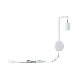 White metal wall lamp with flexible arm and inline switch for modern indoor lighting