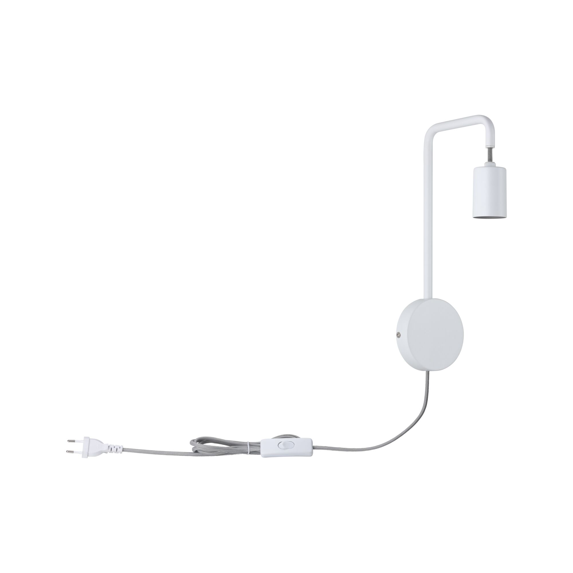 Witte metalen wandlamp met flexibele arm en schakelaar aan kabel voor moderne binnenverlichting