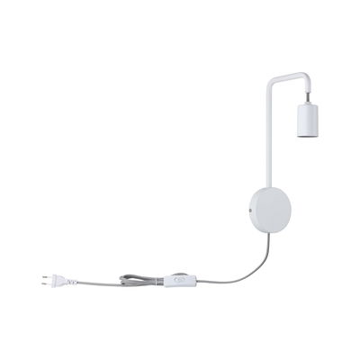 Weiße Wandlampe aus Metall mit flexiblem Arm und Schalter am Kabel für moderne Innenbeleuchtung