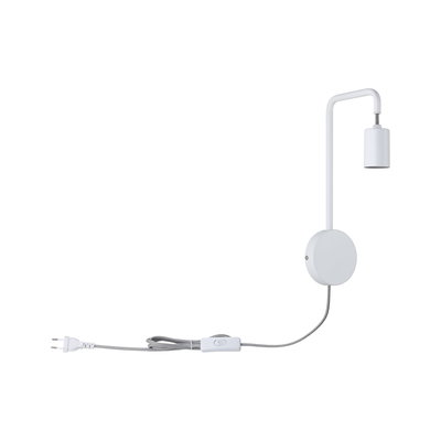 Weiße Wandlampe aus Metall mit flexiblem Arm und Schalter am Kabel für moderne Innenbeleuchtung
