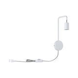 Witte metalen wandlamp met flexibele arm en schakelaar aan kabel voor moderne binnenverlichting