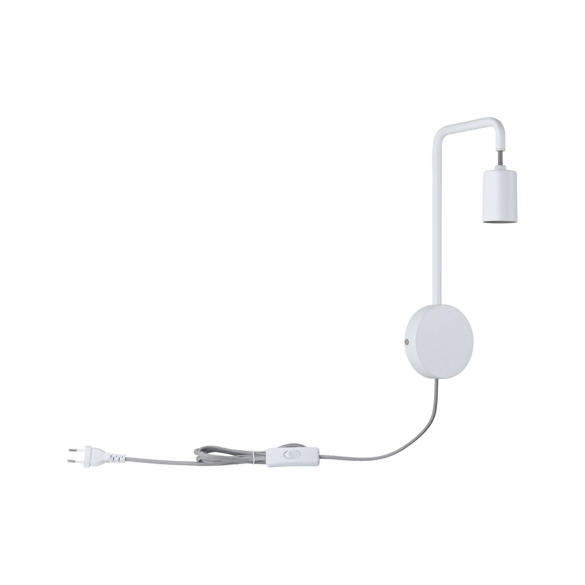 White metal wall lamp with grey fabric cable and switch for modern indoor lighting