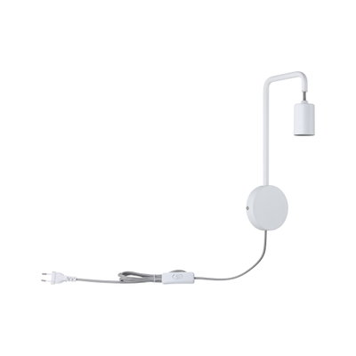 White metal wall lamp with grey fabric cable and switch for modern indoor lighting