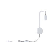 White metal wall lamp with grey fabric cable and switch for modern indoor lighting