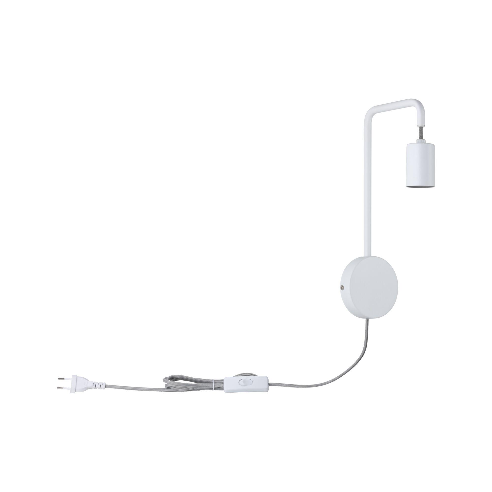 White metal wall lamp with grey fabric cable and switch for modern indoor lighting