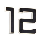 Modern black solar house number 12 with white LED light for outdoor lighting and address display.