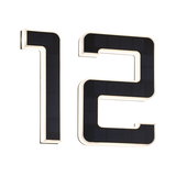 Modern black solar house number 12 with white LED light for outdoor lighting and address display.