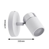 Weißer LED-Wandstrahler aus Metall mit verchromtem Akzent, 110 mm Länge, 100 mm Durchmesser