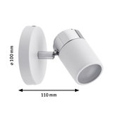 White metal LED wall spotlight with chrome detail, 110 mm length, 100 mm diameter