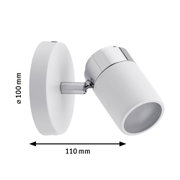White metal LED wall spotlight with chrome detail, 110 mm length, 100 mm diameter