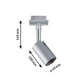 Silver metal LED spotlight with 140 mm height and 40 mm diameter for modern lighting solutions