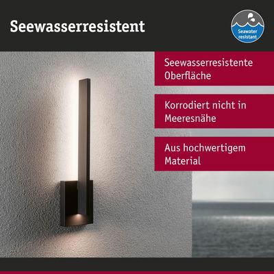 Seewasserresistente schwarze Wandlampe mit hochwertiger Oberfläche und Korrosionsschutz für Küstenbereiche