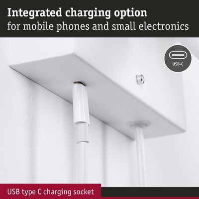 White integrated USB type C charging socket for mobile phones and small electronics