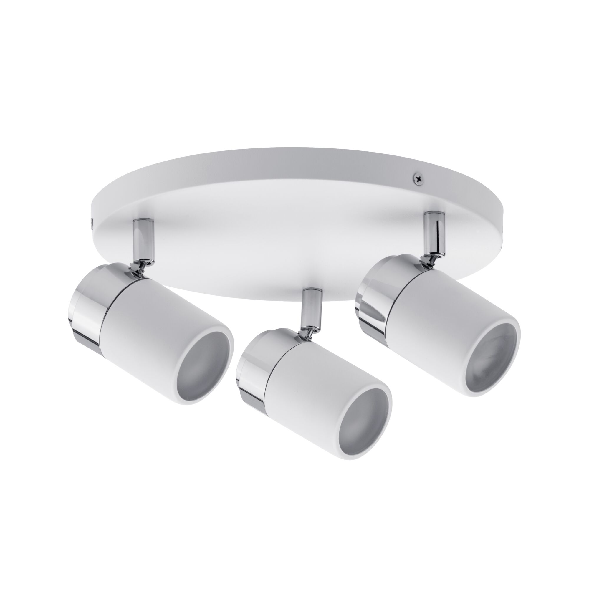 Spotlight Zyli IP44 GU10 230V max. 3x10W gradable Blanc/Chrome Plafonnier rond avec trois spots blancs réglables en métal pour un éclairage moderne