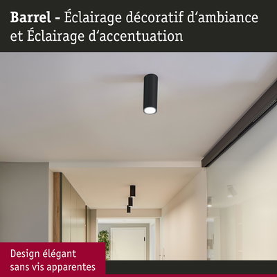 Plafonnier cylindrique noir Barrel en métal pour éclairage décoratif d’ambiance et d’accentuation