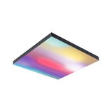 Square ceiling light with black frame and multicolored diffuse light for modern room lighting