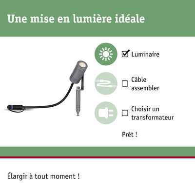 Projecteur de jardin LED gris avec piquet et câble pour éclairage extérieur flexible