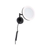 Miroir mural LED noir avec anneau lumineux rond et bras flexible pour salle de bain et maquillage