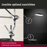 Schwarze LED-Schreibtischlampe mit verchromtem Gelenk für flexible Ausrichtung und moderne Beleuchtung
