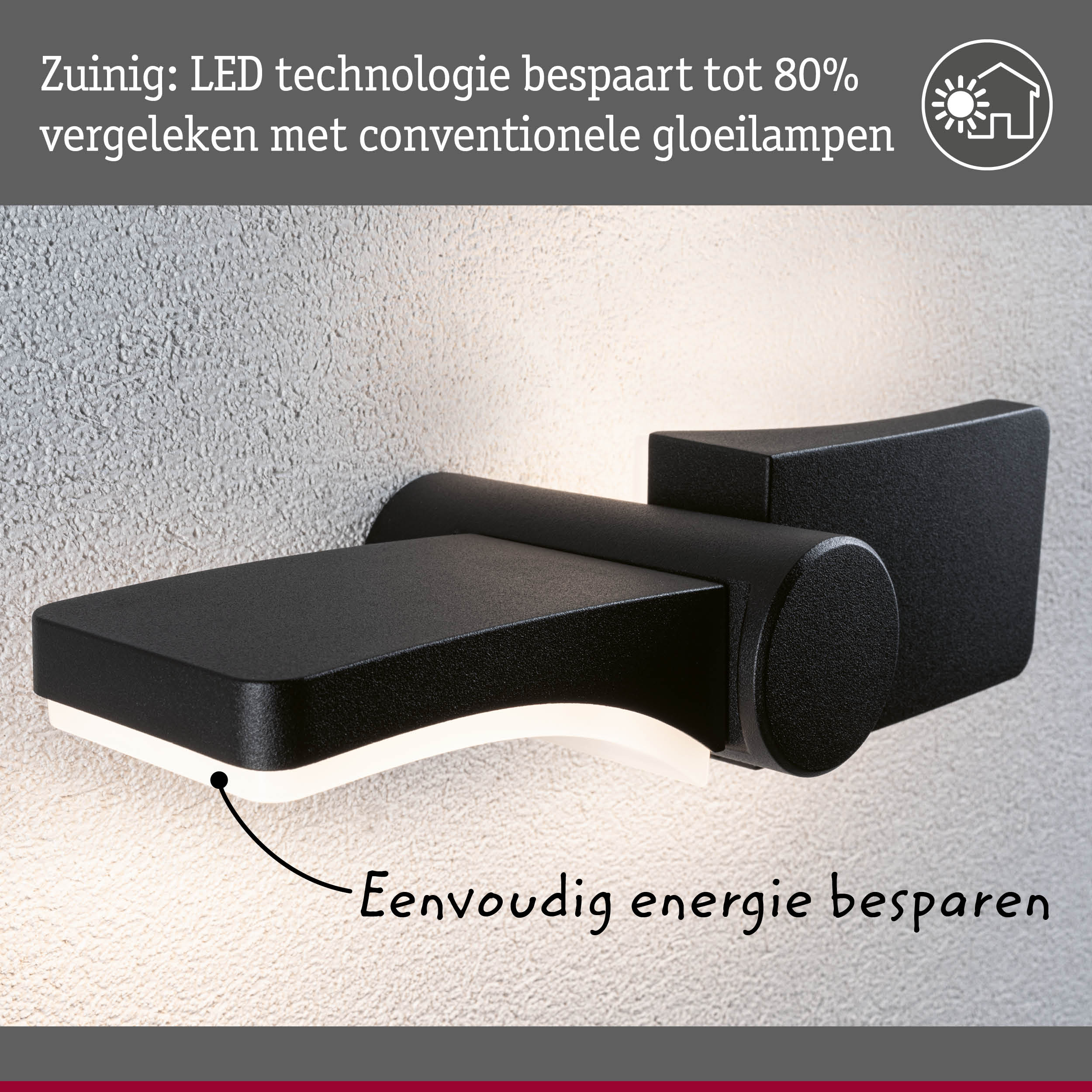 Zwarte LED-wandlamp met energiebesparende technologie en modern design op gestructureerde muur