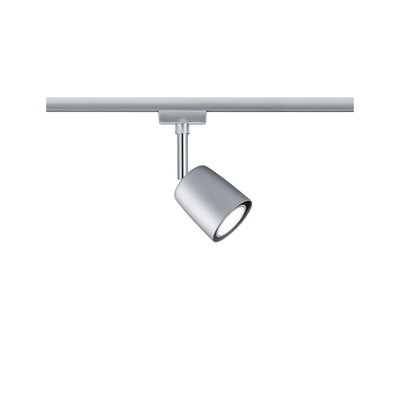 Moderne zilverkleurige metalen LED-spot op railsysteem voor flexibele verlichting
