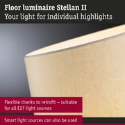 Beige fabric floor lamp Stellan II with warm white light, compatible with all E27 bulbs