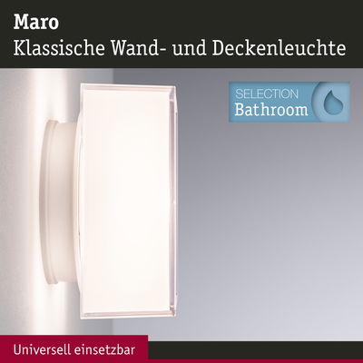 Klassische weiße Wand- und Deckenleuchte Maro mit klarem Glas für Badezimmerbeleuchtung