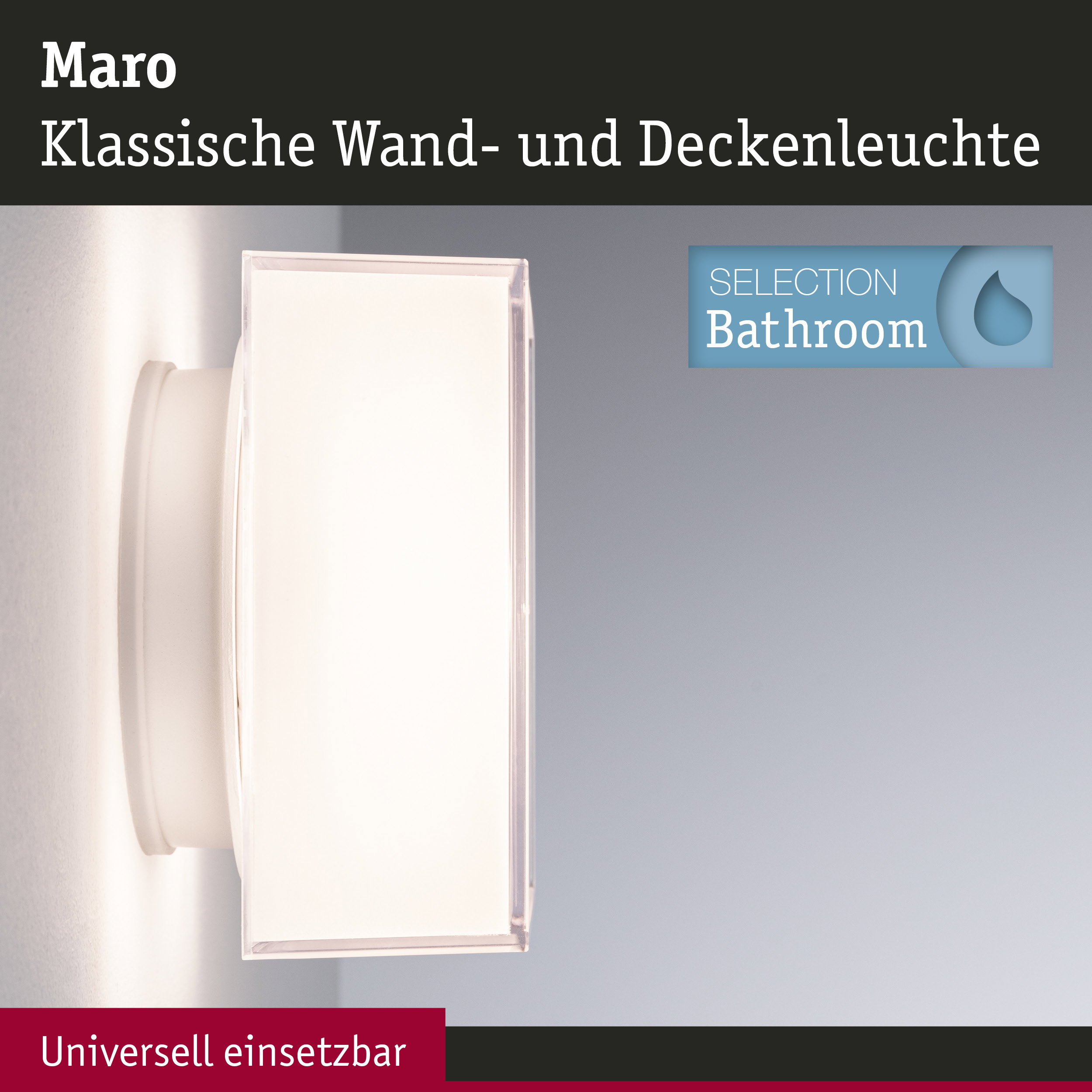 Klassische weiße Wand- und Deckenleuchte Maro mit quadratischem Design für Badezimmerbeleuchtung