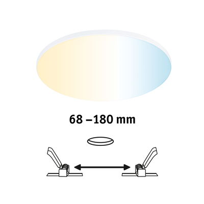 Panneau LED rond avec température de couleur réglable du blanc chaud au blanc froid, distance d'installation 68-180 mm