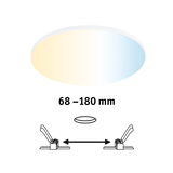 Round LED panel with adjustable color temperature from warm to cool white, installation distance 68-180 mm