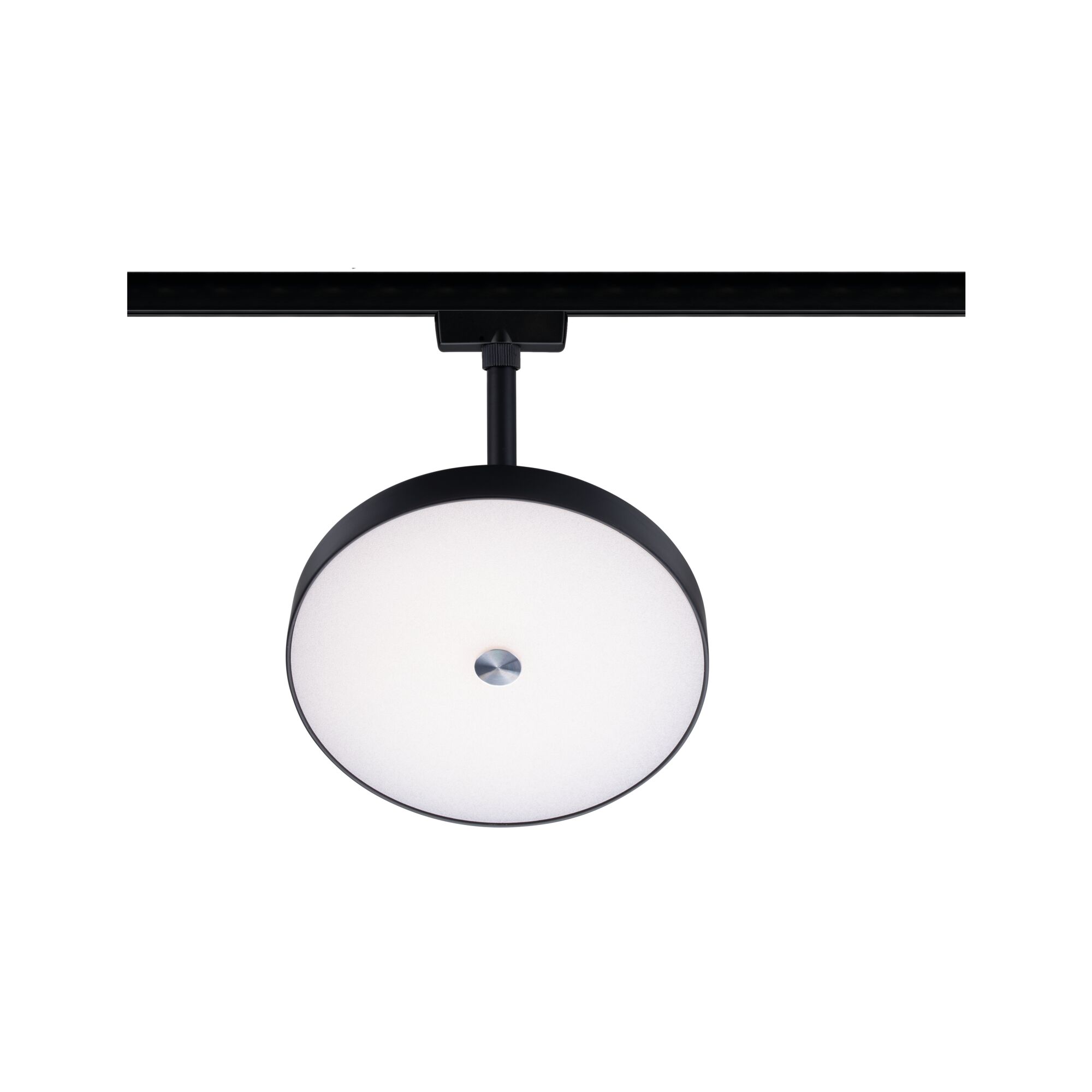 Ronde plafondlamp met zwart metalen frame en witte diffuser voor moderne binnenverlichting