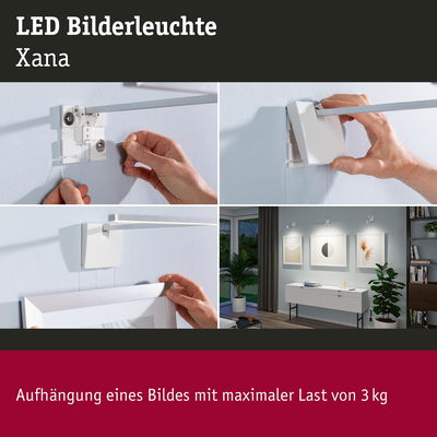 Weiße LED Bilderleuchte Xana aus Kunststoff mit Bildaufhängung bis 3 kg für moderne Wandbeleuchtung