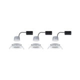 Trois spots encastrés LED blancs avec câbles noirs et clips de fixation pour montage au plafond.