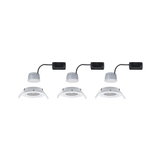 Trois spots encastrés LED blancs avec câbles noirs et clips de fixation pour montage au plafond.
