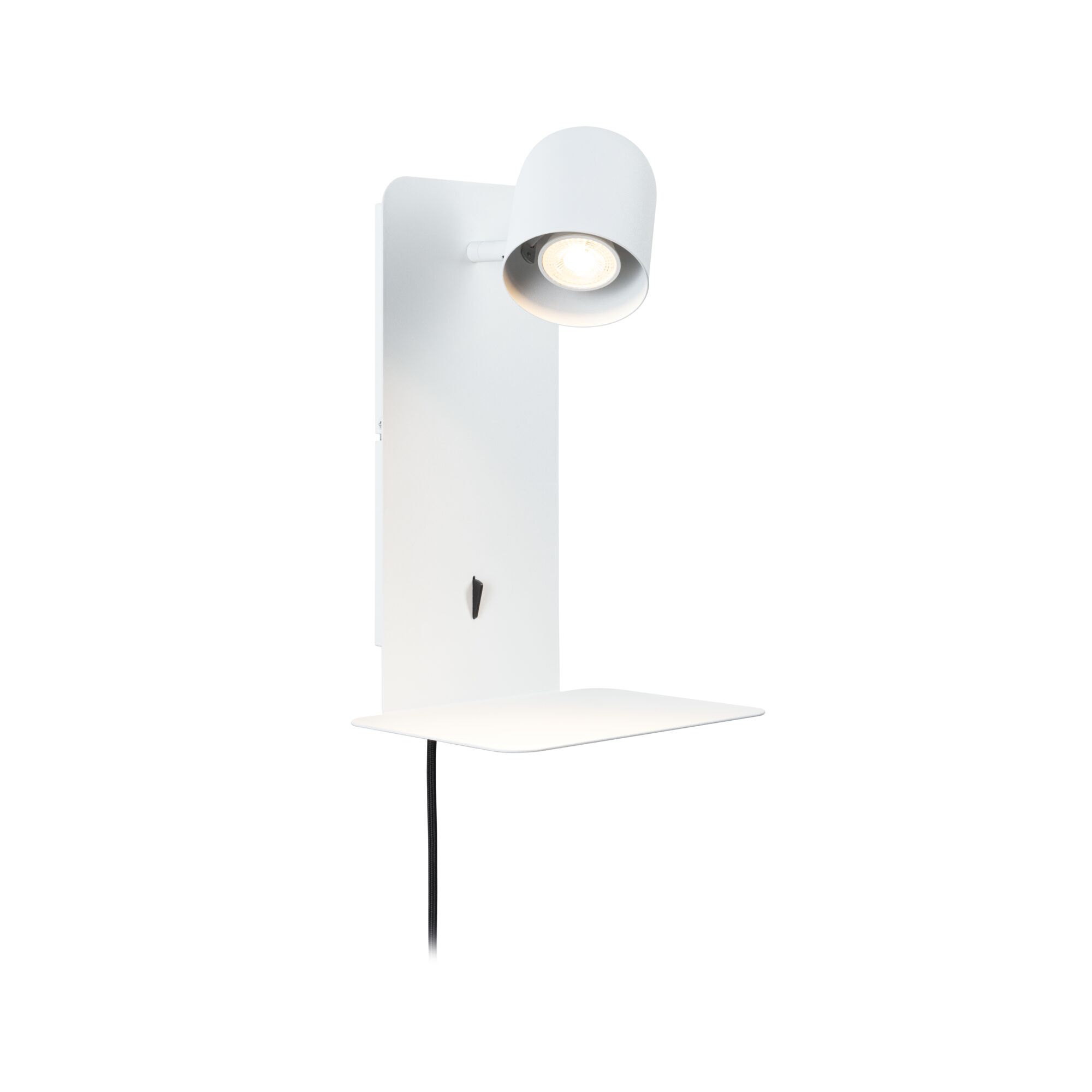 Modern white metal wall spotlight with shelf and LED light for home lighting solutions