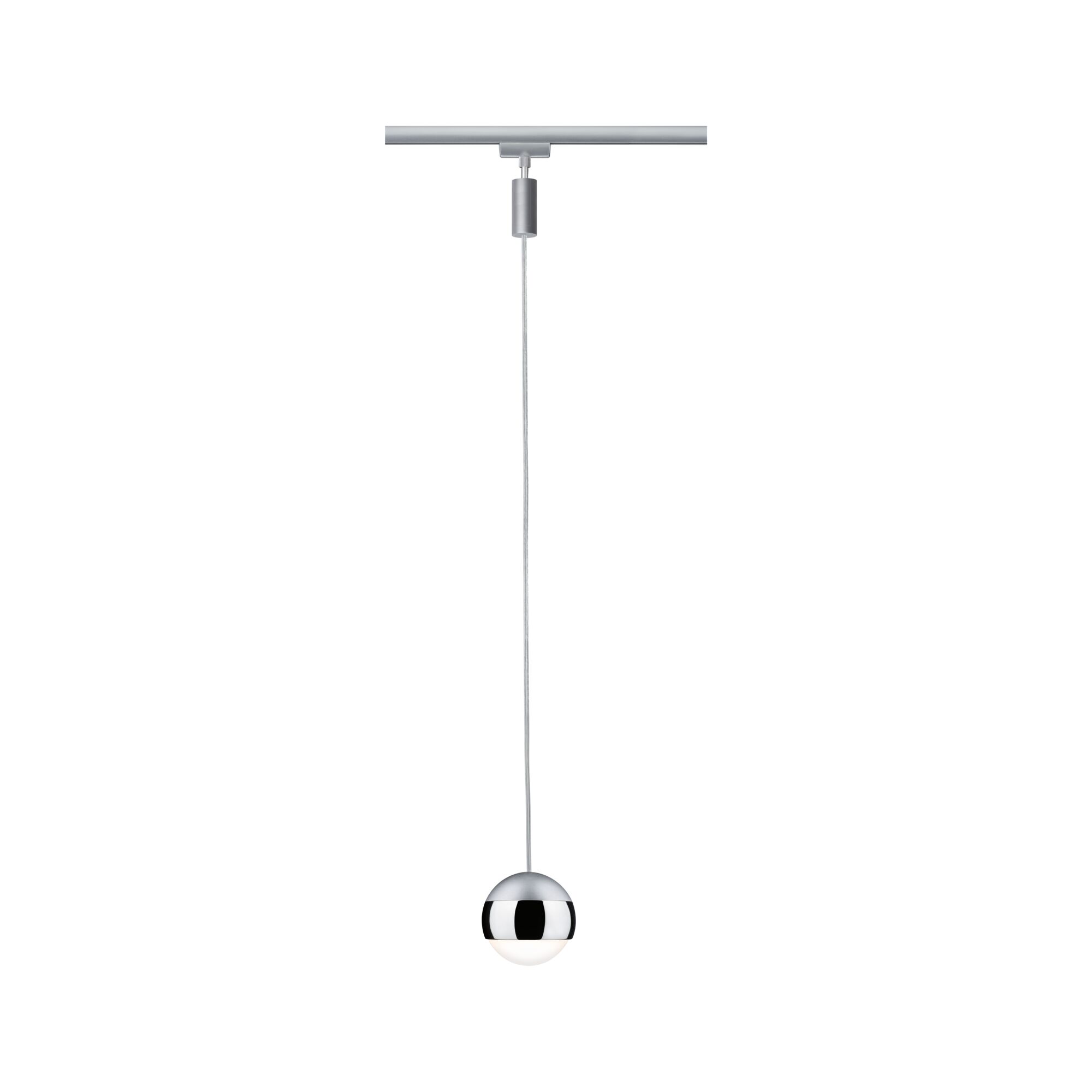Suspension moderne sphérique en chrome et verre avec câble fin pour système d'éclairage sur rail