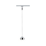 Suspension moderne sphérique en chrome et verre avec câble fin pour système d'éclairage sur rail