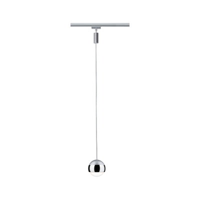 Suspension moderne sphérique en chrome et verre avec câble fin pour système d'éclairage sur rail